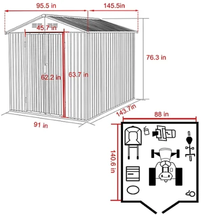 Veikous 8 ft. x 12 ft. Outdoor Storage Shed with Lockable Door and Vents